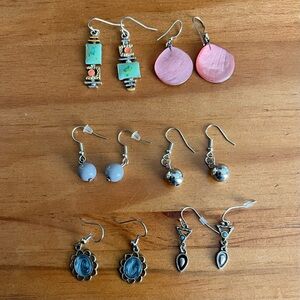 BOGO Bundle of Six Pairs of Hook Dangle Earrings Silver Tone